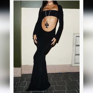 NWT Adult Wednesday Addams Sexy Goth Maxi Cutouts Long Sleeve Black Dress L